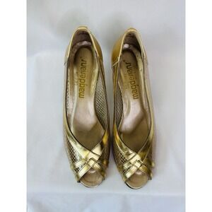 80s Vintage Magdesians Gold Snakeskin And Clear Low Heels 7